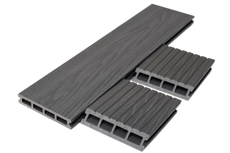 Террасная доска T-DECKS PREMIUM 3D OPTIMA CLASSIC+Solo, брашинг двусторонний или без обработки, серый